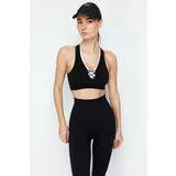 Trendyol Black Reflector Printed Seamless/Seamless Supported/Shaping Knitted Sports Bra