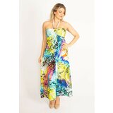 Şans Women's Plus Size Colorful Strapless Colorful Long Dress Cene