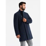 Ombre Men's coat with asymmetrical fastening and high collar - navy blue Cijene