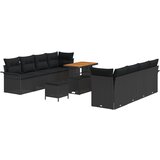 vidaXL 11-dijelni Vrtni Set Sjedala s Jastučićima Crni Poli Ratan Akacija, 2-sjedalna Vrtna Sofa s Skladištem i Jastučićima Crni Poli Ratan, 3-dijelni Vrtni Stolni Set s Jastučićima Crni Poli Ratan Akacija Cijene