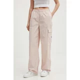 Calvin Klein Jeans Pamučne hlače boja: ružičasta, ravni kroj, visoki struk, J20J223116