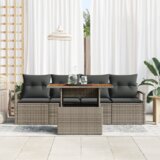 vidaXL 5-delni vrtni kavčni set z blazinami sivo Poli Ratan Akacija | Shoptok.si