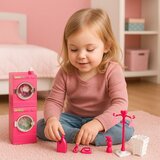 Doll Laundry Set Washing Machine Dryer Hanger Basket Pink | Shoptok.si