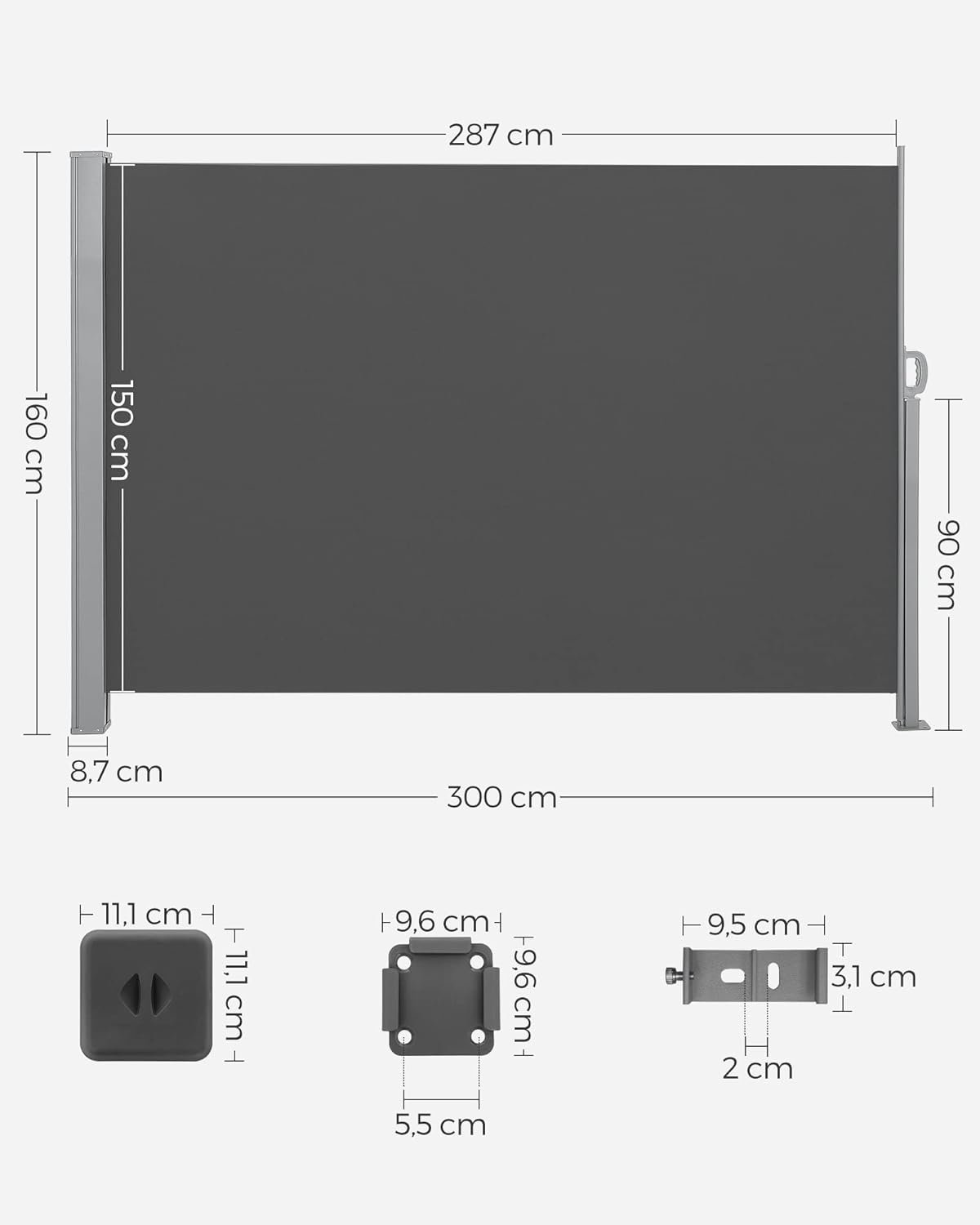 Songmics Stranski senčnik 160 x 300 cm antracit GSA160TG | shoptok.hr