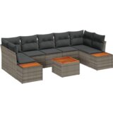 vidaXL 8-delna vrtna sedežna garnitura z blazinami Siva Poly Ratan Acacia | Shoptok.si