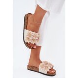 Boto Women's Cork Sole Slippers With Flowers Beige Ferenza | shoptok.hr