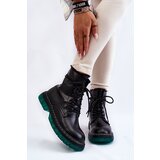 EVENTO Women's Lace Up Boots With Green Sole Black Trinah Cene