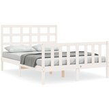The Living Store Posteljni okvir z vzglavjem bel 140x200 cm trden les - Posteljni Okvir, (21523955) | Shoptok.si