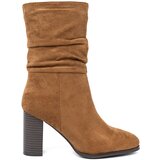 Shelvt Caramel ankle boots with ruffled upper and heel Cene