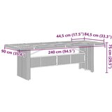  Vrtna miza z leseno akacijevo ploščo siva 240x90x75 cm PE ratan | Shoptok.si