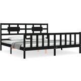 The Living Store Posteljni okvir z vzglavjem črn 200x200 cm trden les - Posteljni Okvir, (21523512) | Shoptok.si