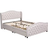 Lumor Oblazinjena postelja za odrasle iz umetnega usnja – 160x200 cm – z 2 predaloma – bela, (22151136) | Shoptok.si