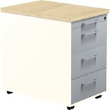 mauser Predalnik na kolesih, VxG 579 x 600 mm, 3 predali, čisto bele / aluminijasto srebrne barve / javor | Shoptok.si