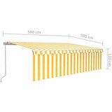 vidaXL Ročno zložljiva tenda s senčilom LED 5x3 m rumena in bela | Shoptok.si