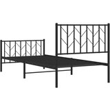 vidaXL Kovinski posteljni okvir z vzglavjem in vznožjem črn 90x190 cm | Shoptok.si