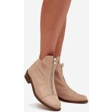 Zazoo Leather Ankle Boots With Zipper Beige | shoptok.hr