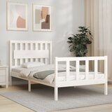 The Living Store Posteljni okvir z vzglavjem bel 100x200 cm trden les - Posteljni Okvir, (21530684) | Shoptok.si