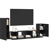 vidaXL Stenski TV kabinet 3 pcs Črna Orehovina Konstruiran les, (5000132307) | Shoptok.si