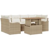 vidaXL Set od 7 dijelova vrtnih sofa s jastučićima bež poli ratan akacija, Dvosjedna vrtna sofa s jastučićima bež poli ratan Cijene