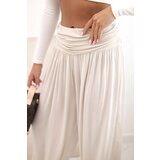 Kesi Włoski Women's viscose trousers with wide leg and ruffles beige | shoptok.hr