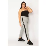 Şans Women's Plus Size Gray Side Opening Combi Zippered Elastic Waist Trousers 65n29190