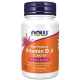 Now Foods Vitamin D3 NOW, 50 µg / 2000 IE (30 kapsul) Cene