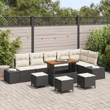 vidaXL 10-delni vrtni sofa set z blazinami črni poli ratan akacija, 2-osobna vrtna sofa z blazinami črni poli ratan, 4-delni vrtni jedilni set z blazinami črni poli ratan akacija | Shoptok.si