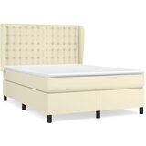vidaXL Box spring postelja z vzmetnico krem 140x190 cm umetno usnje, (20900770) | Shoptok.si