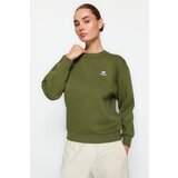 Trendyol Khaki Animal With Embroidery Regular/Normal Fit Knitted Sweatshirt with Fleece Inside Cene