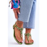 Boto FB2 Women's Sandals Flip Flops With Stones Green Lenisa | shoptok.hr