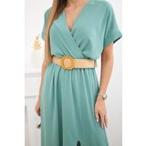 Kesi Włoski Long dress with a decorative belt dark mint | Shoptok.si