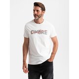 Ombre Men's cotton T-shirt with delicate embroidery - cream Cijene