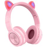 Venisymlis Bluetooth slušalke CT-7 Cat Ear, LED lučka, mikrofon, zložljive, roza/zelene, (22102020) Cene