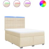 vidaXL Box spring postelja z vzmetnico krem 140x190 cm blago, (21321280) | Shoptok.si