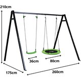  Dječje igralište s ljuljačkom i rodinim gnijezdom 2u1 260x173 cm - crno/zelena | shoptok.hr