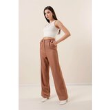 By Saygı Wool-Effective Palazzo Pants with Side Pockets Camel cene