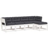 Maison Chic Seti vrtnega pohištva - Vrtna garnitura - Vrtni pohištvo set 5-delna z blazinami bela trdna borovina, (21816543) | Shoptok.si