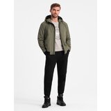 Ombre Men's lightweight jacket with hood and mesh lining - olive Cene