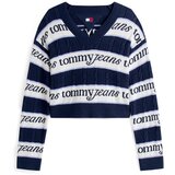 Tommy Jeans Pulover mornarska / svetlo modra / bela Cene