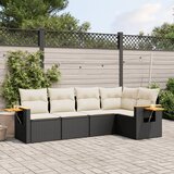 Maison Chic Seti vrtnega pohištva - Vrtna garnitura - Vrtni pohištvo set 5-delna z blazinami črn poli ratan, (21815787) | Shoptok.si