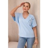Kesi Cotton blouse with a decorative bow in blue color | shoptok.hr