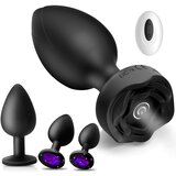 SuperLove Vibrating Rose & Jewels Anal Plug Set Black 4 pack | shoptok.hr
