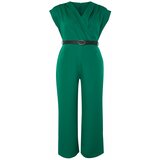 Trendyol Curve Emerald Green Belted Double Breasted Collar Maxi Plus Size Woven Jumpsuit cene