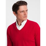 Ombre Men's sweater with a "v-neck" neckline with a shirt collar - red Cijene