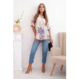 Kesi Włoski Women's cotton blouse with a floral pattern beige | Shoptok.si