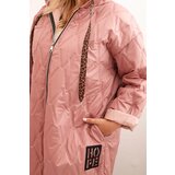 Kesi Włoski Women's Plus Size quilted jacket with a hood and the inscription HOPE dark pink | shoptok.hr