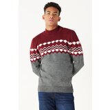 AC&Co / Altınyıldız Classics Men's Burgundy Anthracite Standard Fit Half Turtleneck Ruffled Soft Textured Knitwear Sweater Cene