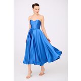 Carmen Indigo Satin Strapless Midi Promise Dress and Engagement Dress | shoptok.hr