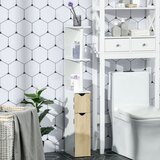 Kleankin Kopalniški stolpič z 2 policama in 2 omarama, MDF Visoka kopalniška omarica za varčevanje s prostorom, 15,2x29,8x118cm, bela in lesena, (20754168) | Shoptok.si