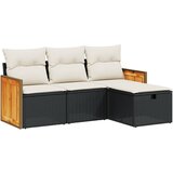 Maison Chic Seti vrtnega pohištva - Vrtna garnitura - Vrtni pohištvo set 4-delna z blazinami črna poli ratan, (21815493) | Shoptok.si